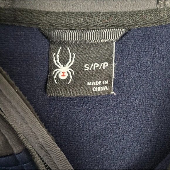 Spyder Men's Small Soft Shell Jacket Full Zip Hooded Navy Blue Gray Zip Pockets - Picture 3 of 11